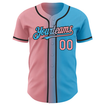 Custom Sky Blue Medium Pink-Black Authentic Gradient Fashion Baseball Jersey