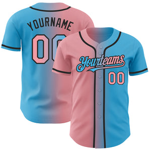 Custom Sky Blue Medium Pink-Black Authentic Gradient Fashion Baseball Jersey