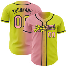 Laden Sie das Bild in den Galerie-Viewer, Custom Neon Yellow Medium Pink-Black Authentic Gradient Fashion Baseball Jersey
