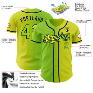 Custom Neon Yellow Neon Green-Navy Authentic Gradient Fashion Baseball Jersey