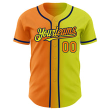Load image into Gallery viewer, Custom Neon Yellow Bay Orange-Navy Authentic Gradient Fashion Baseball Jersey
