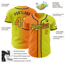 Laden Sie das Bild in den Galerie-Viewer, Custom Neon Yellow Bay Orange-Navy Authentic Gradient Fashion Baseball Jersey
