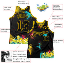 Load image into Gallery viewer, Custom Graffiti Pattern Black-Gold 3D Authentic Basketball Jersey
