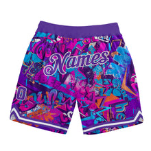 Load image into Gallery viewer, Custom Graffiti Pattern Purple-White 3D Words Authentic Basketball Shorts
