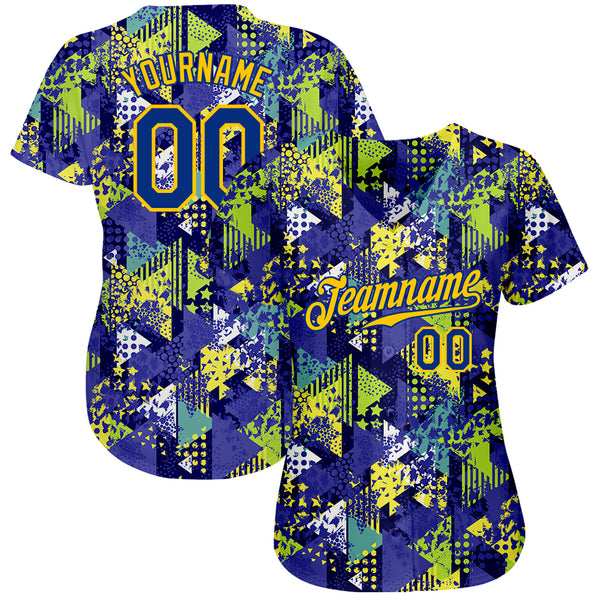 Cheap Custom Graffiti Pattern Royal-Gold 3D Creative Geometric Figures  Triangle And Dots Authentic Baseball Jersey Free Shipping – CustomJerseysPro