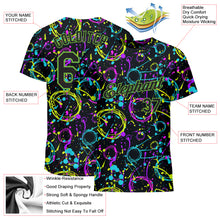 Laden Sie das Bild in den Galerie-Viewer, Custom Graffiti Pattern Black-Neon Green 3D Neon Splatter Performance T-Shirt
