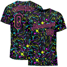 Laden Sie das Bild in den Galerie-Viewer, Custom Graffiti Pattern Black-Pink 3D Neon Splatter Performance T-Shirt
