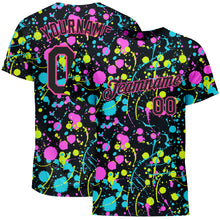 Load image into Gallery viewer, Custom Graffiti Pattern Black-Pink 3D Neon Splatter Performance T-Shirt
