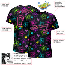 Laden Sie das Bild in den Galerie-Viewer, Custom Graffiti Pattern Black-Pink 3D Creative Colorful Stars Performance T-Shirt
