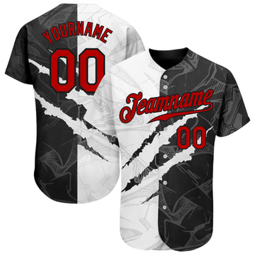 Custom Graffiti Pattern Red-Black 3D Scratch Authentic Baseball Jersey