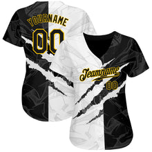 Charger l&#39;image dans la galerie, Custom Graffiti Pattern Black-Gold 3D Scratch Authentic Baseball Jersey
