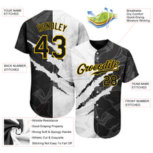 Charger l&#39;image dans la galerie, Custom Graffiti Pattern Black-Gold 3D Scratch Authentic Baseball Jersey
