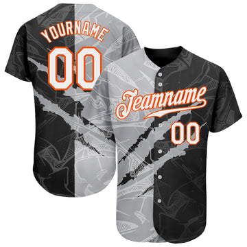 Custom Graffiti Pattern White Gray-Orange 3D Scratch Authentic Baseball Jersey