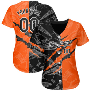 Custom Graffiti Pattern Black-Orange 3D Scratch Authentic Baseball Jersey