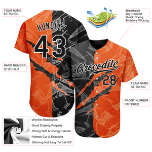 Custom Graffiti Pattern Black-Orange 3D Scratch Authentic Baseball Jersey