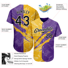 Laden Sie das Bild in den Galerie-Viewer, Custom Graffiti Pattern Black Yellow-Purple 3D Scratch Authentic Baseball Jersey
