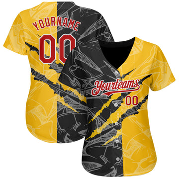 Custom Graffiti Pattern Red Yellow-Black 3D Scratch Authentic Baseball Jersey