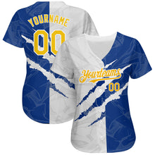 Загрузить изображение в средство просмотра галереи, Custom Graffiti Pattern Yellow-Royal 3D Scratch Authentic Baseball Jersey
