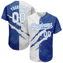 Laden Sie das Bild in den Galerie-Viewer, Custom Graffiti Pattern White Royal-Light Blue 3D Scratch Authentic Baseball Jersey
