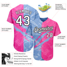 Laden Sie das Bild in den Galerie-Viewer, Custom Graffiti Pattern White Pink Light Blue-Black 3D Scratch Authentic Baseball Jersey
