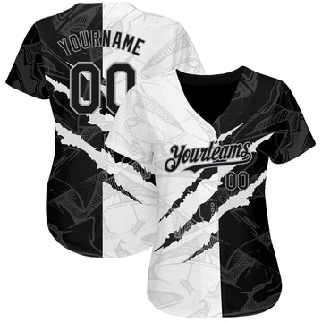 Custom Graffiti Pattern Black-Gray 3D Scratch Authentic Baseball Jersey