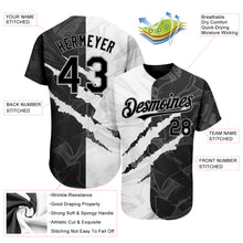 Laden Sie das Bild in den Galerie-Viewer, Custom Graffiti Pattern Black-Gray 3D Scratch Authentic Baseball Jersey
