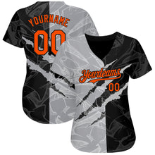 Load image into Gallery viewer, Custom Graffiti Pattern Orange Black-Gray 3D Scratch Authentic Baseball Jersey
