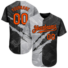 Load image into Gallery viewer, Custom Graffiti Pattern Orange Black-Gray 3D Scratch Authentic Baseball Jersey
