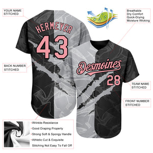 Custom Graffiti Pattern Medium Pink Black-Gray 3D Scratch Authentic Baseball Jersey