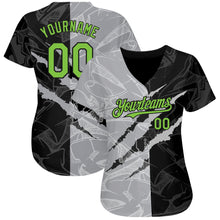 Load image into Gallery viewer, Custom Graffiti Pattern Neon Green Black-Gray 3D Scratch Authentic Baseball Jersey
