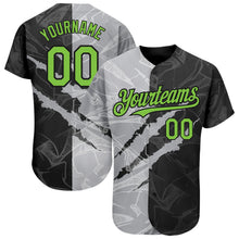 Load image into Gallery viewer, Custom Graffiti Pattern Neon Green Black-Gray 3D Scratch Authentic Baseball Jersey
