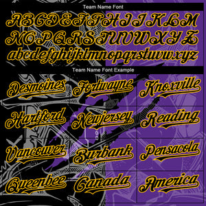 Custom Graffiti Pattern Black Purple-Gold 3D Scratch Authentic Baseball Jersey