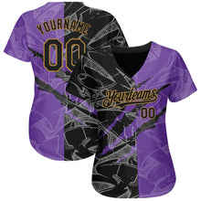 Load image into Gallery viewer, Custom Graffiti Pattern Black Purple-Old Gold 3D Scratch Authentic Baseball Jersey
