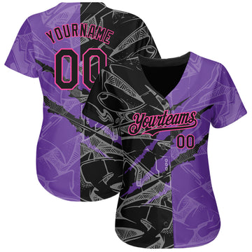 Custom Graffiti Pattern Black Purple-Pink 3D Scratch Authentic Baseball Jersey