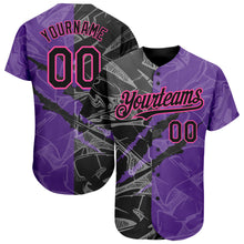 Load image into Gallery viewer, Custom Graffiti Pattern Black Purple-Pink 3D Scratch Authentic Baseball Jersey
