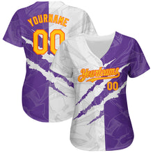 Load image into Gallery viewer, Custom Graffiti Pattern Orange Purple-Gold 3D Scratch Authentic Baseball Jersey
