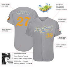 Laden Sie das Bild in den Galerie-Viewer, Custom Gray Gold-Light Blue Authentic Baseball Jersey
