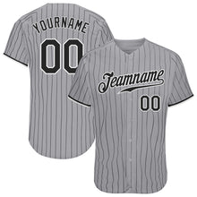Load image into Gallery viewer, Custom Gray Black Pinstripe Black-White Authentic Baseball Jersey
