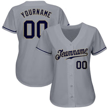 Load image into Gallery viewer, Custom Gray Navy-Vegas Gold Authentic Baseball Jersey
