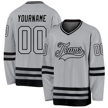 Custom Gray Gray-Black Hockey Jersey