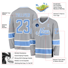 Load image into Gallery viewer, Custom Gray Light Blue-White Hockey Jersey
