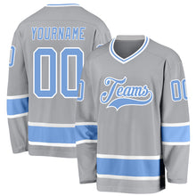Laden Sie das Bild in den Galerie-Viewer, Custom Gray Light Blue-White Hockey Jersey
