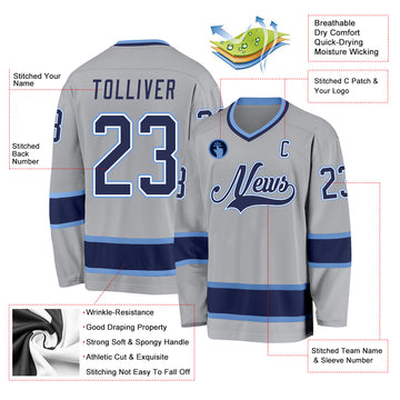 Custom Gray Navy-Light Blue Hockey Jersey