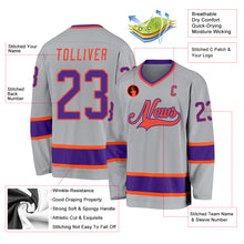 Load image into Gallery viewer, Custom Gray Purple-Orange Hockey Jersey
