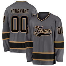 Load image into Gallery viewer, Custom Steel Gray Black-Old Gold Hockey Jersey
