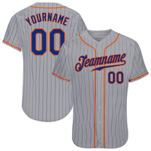 Load image into Gallery viewer, Custom Gray Royal Pinstripe Royal-Orange Authentic Baseball Jersey
