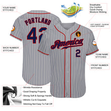 Load image into Gallery viewer, Custom Gray Navy Pinstripe Navy-Red Authentic Baseball Jersey
