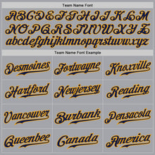 Load image into Gallery viewer, Custom Gray Navy Pinstripe Navy-Gold Authentic Baseball Jersey
