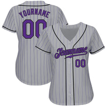 Load image into Gallery viewer, Custom Gray Purple Pinstripe Purple-Black Authentic Baseball Jersey
