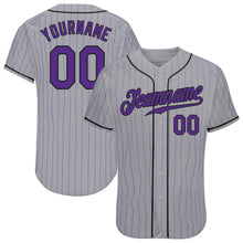 Load image into Gallery viewer, Custom Gray Purple Pinstripe Purple-Black Authentic Baseball Jersey
